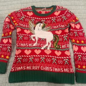 Girls Christmas sweater with sequin unicorn